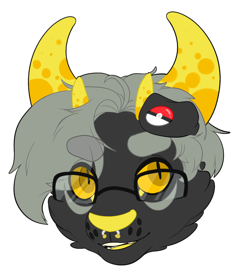 antelope black_fur ear_piercing eyewear facial_piercing feline fur gauged_ear glasses horn hybrid icon ket male mammal nose_piercing piercing pukeytwink septum_piercing translucent yellow_nose yellow_tongue