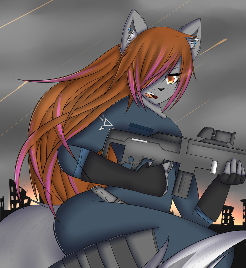 canine clothing emo flamewolf fox hair hybrid kayla_kitsune long_hair mammal solo weapon wolf