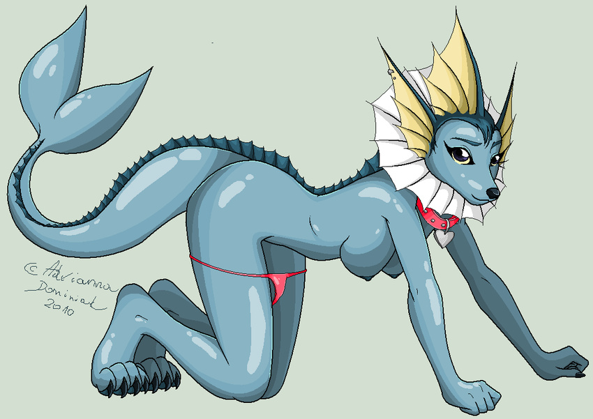 2010 adrianna all_fours anthro breasts collar eeveelution female nintendo pok&#233;mon pok&#233;morph pokemon solo unknown_artist vaporeon video_games