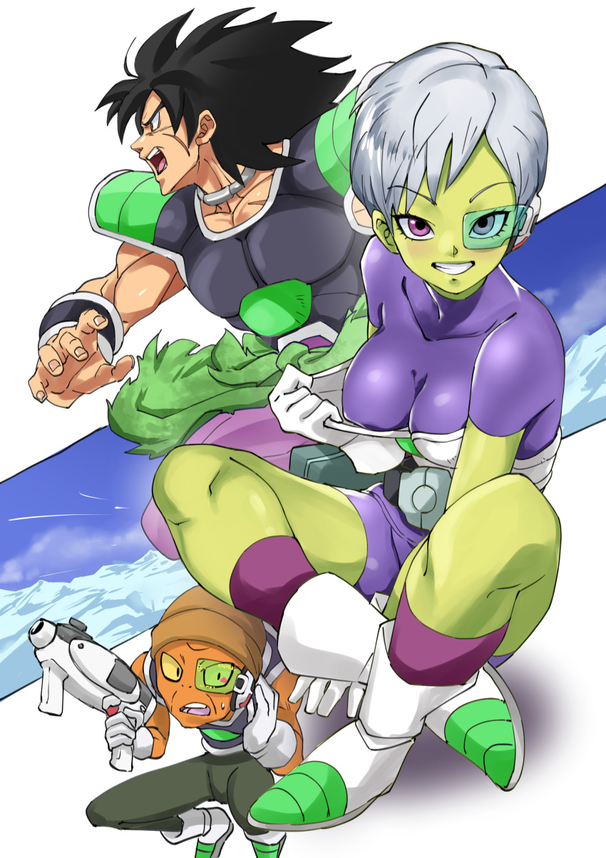 1girl 2boys absurdres alien breasts broly broly_(dragon_ball_super) cheelai dragon_ball dragon_ball_(classic) dragon_ball_super_broly highres multiple_boys pretty-purin720