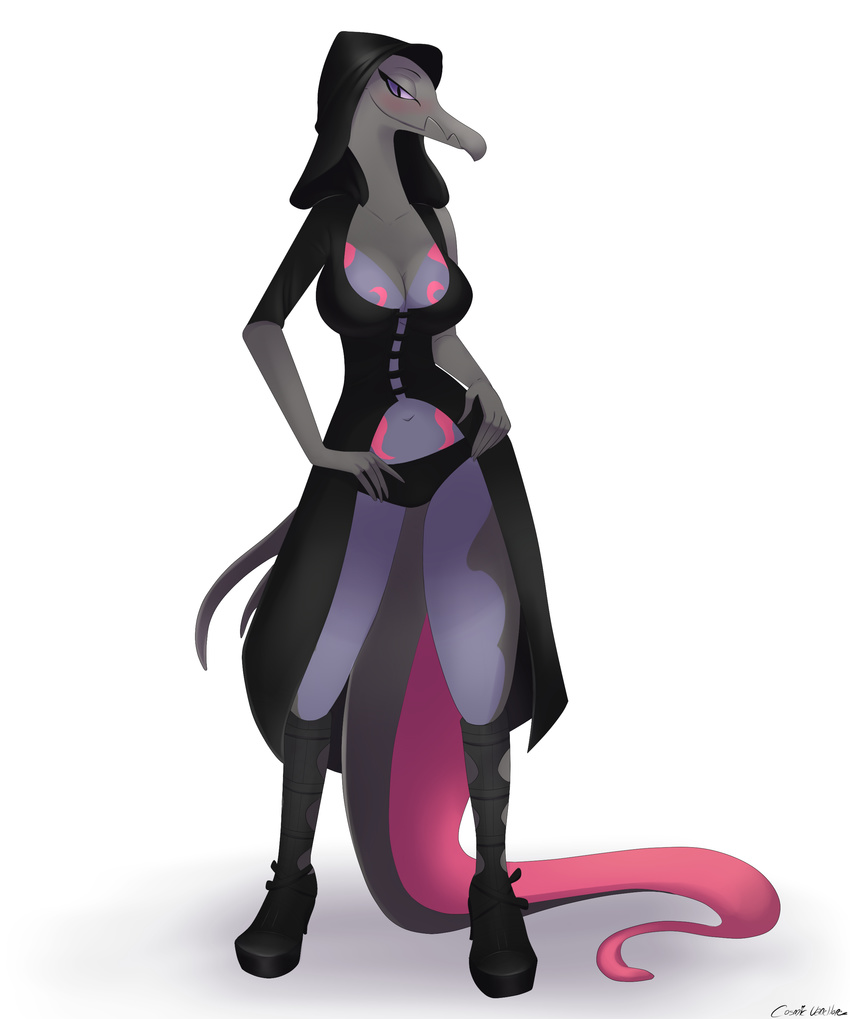 anthro clothed clothing cosmicvanellope female hi_res lizard nintendo pok&eacute;mon pok&eacute;morph reptile salazzle scalie simple_background solo standing video_games white_background