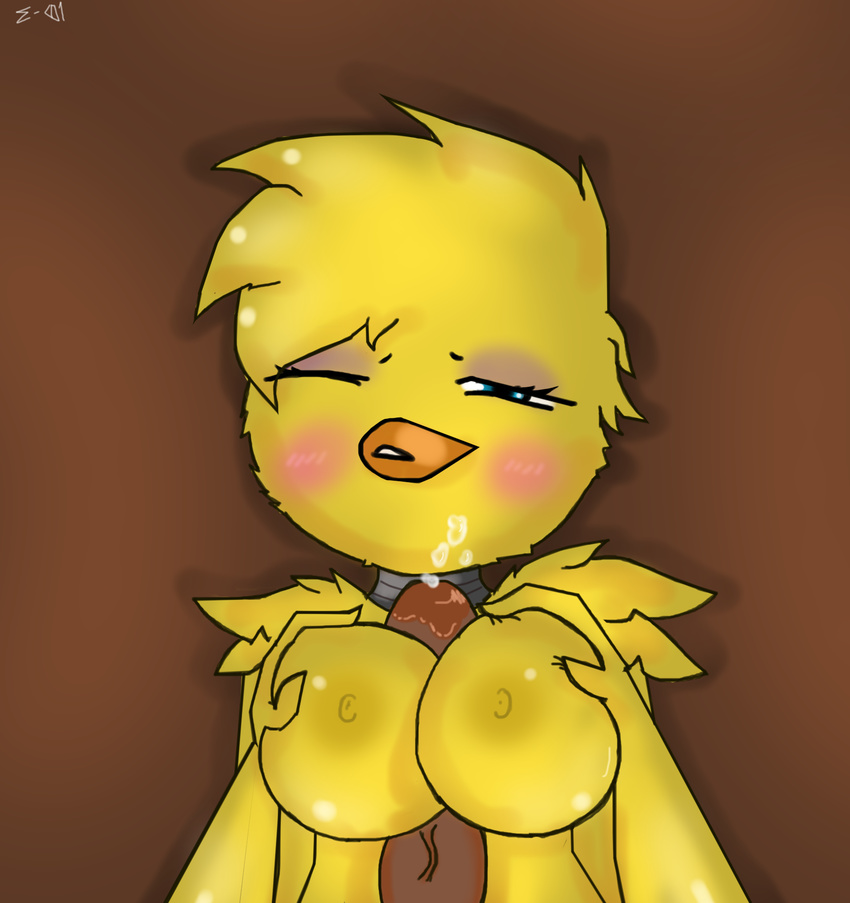 2016 animatronic anthro areola avian beak big_breasts bird blue_eyes blush breast_grab breast_squish breasts brown_background chicken clothing cum cum_on_face digital_media_(artwork) disembodied_penis duo e-01 eyebrows eyelashes feathers female five_nights_at_freddy's five_nights_at_freddy's_2 hair hand_on_breast hand_on_breats looking_at_viewer machine male male/female mammal nipples non-mammal_breasts nude one_eye_closed penis robot sex simple_background solo_focus teeth titfuck toy_chica_(fnaf) video_games yellow_feathers yellow_nipples
