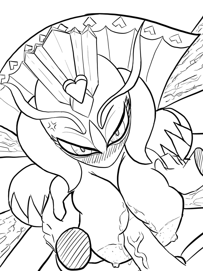 angry antennae anthro arthropod big_breasts blush breasts duo female insect kirby_(series) line_art male monochrome nintendo penis queen_sectonia sex solo_focus titfuck uuoouu video_games