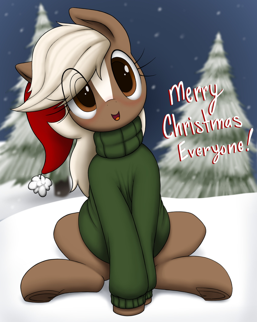 anearbyanimal blush brown_eyes christmas clothed clothing english_text epona_(tloz) equine female holidays horse looking_at_viewer mammal my_little_pony nintendo open_mouth smile solo text the_legend_of_zelda tongue video_games wide_eyed