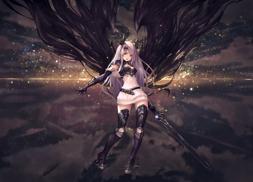 armor heels horns sword tachikawa_mushimaro wings