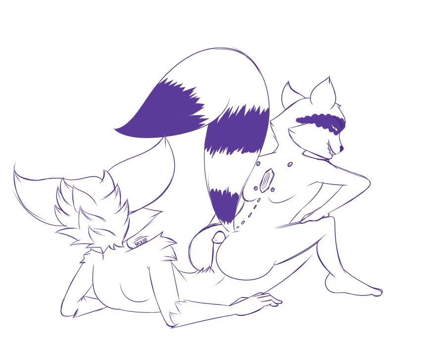 anthro butt canine damian5320 fennec fox guardians_of_the_galaxy hot_dogging male male/male mammal marvel paladins pip_(paladins) procyonid raccoon rocket_raccoon sketch