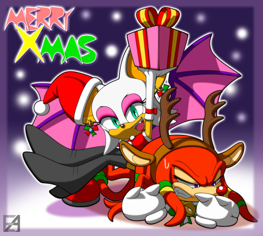 2016 anthro bat christmas duo eamze echidna female holidays knuckles_the_echidna male mammal monotreme rouge_the_bat sonic_(series) video_games