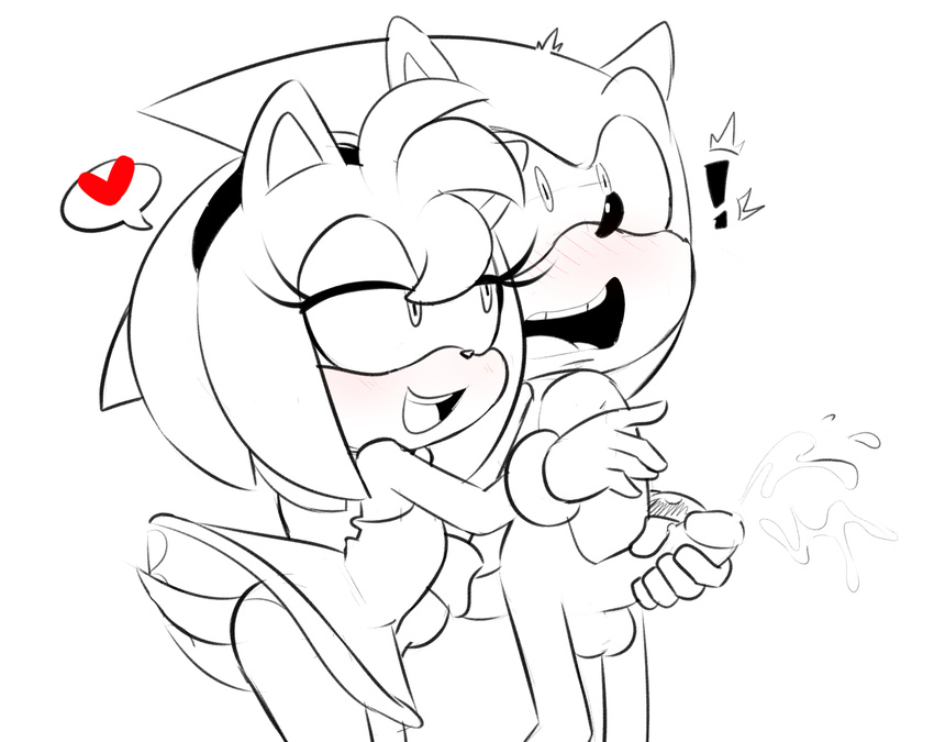 &lt;3 2016 amy_rose anthro balls bare_shoulders black_nose blush bracelet clothing cum dress duo female gloves hair half-closed_eyes handjob headband hearlesssoul hedgehog hi_res jewelry male mammal naughty_face nude open_mouth orgasm panties penis sex short_hair sonic_(series) sonic_the_hedgehog underwear