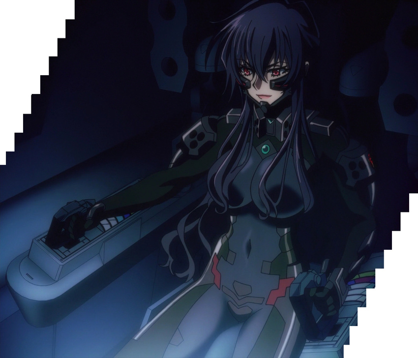 1girl beatrix_bremer black_hair bodysuit breasts large_breasts long_hair muvluv red_eyes schwarzesmarken