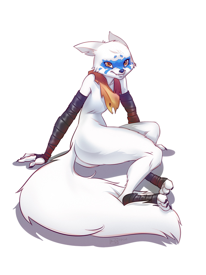 2016 380v_(artist) alopex alpha_channel anthro arctic_fox arm_wraps canine clothing cute_fangs female flat_chested foot_wraps fox hand_wraps mammal mostly_nude scarf simple_background sitting smile solo teenage_mutant_ninja_turtles thick_thighs transparent_background wide_hips wraps yellow_eyes