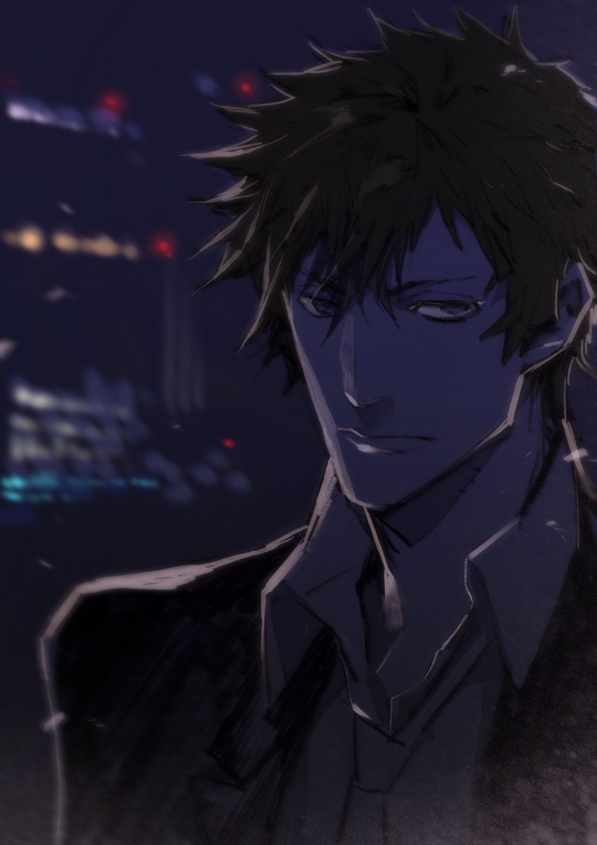 black_hair formal highres kougami_shin'ya male_focus miwa_shirou necktie psycho-pass solo spiked_hair suit