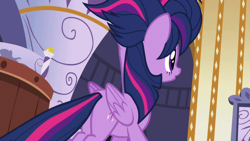 alternate_hairstyle animated concerned cutie_mark equine feathered_wings feathers female feral friendship_is_magic fur hair horn loop mammal multicolored_hair my_little_pony purple_eyes purple_fur screencap solo twilight_sparkle_(mlp) unicorn winged_unicorn wings