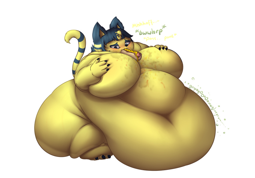 animal_crossing ankha anthro belly big_belly big_breasts brantonisme breasts cat feline female hyper hyper_belly mammal nintendo overweight solo thick_thighs video_games wide_hips