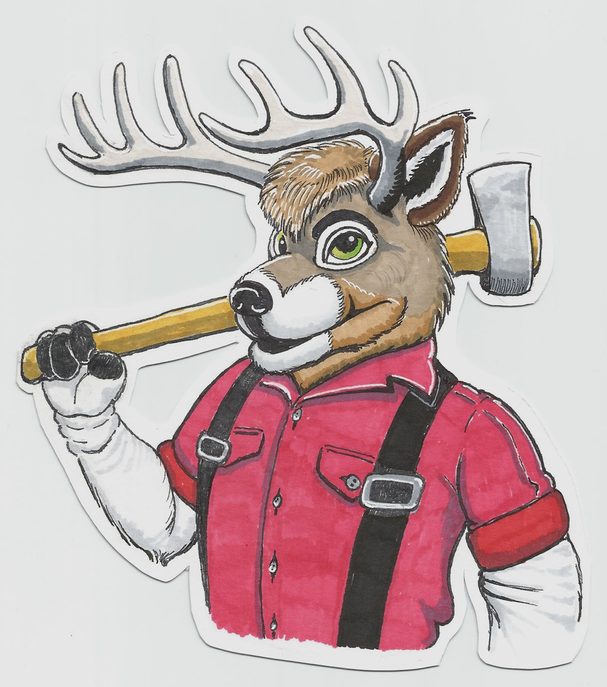 axe badge cervine con deer fursuit invalid_tag mammal melee_weapon oldfreek weapon