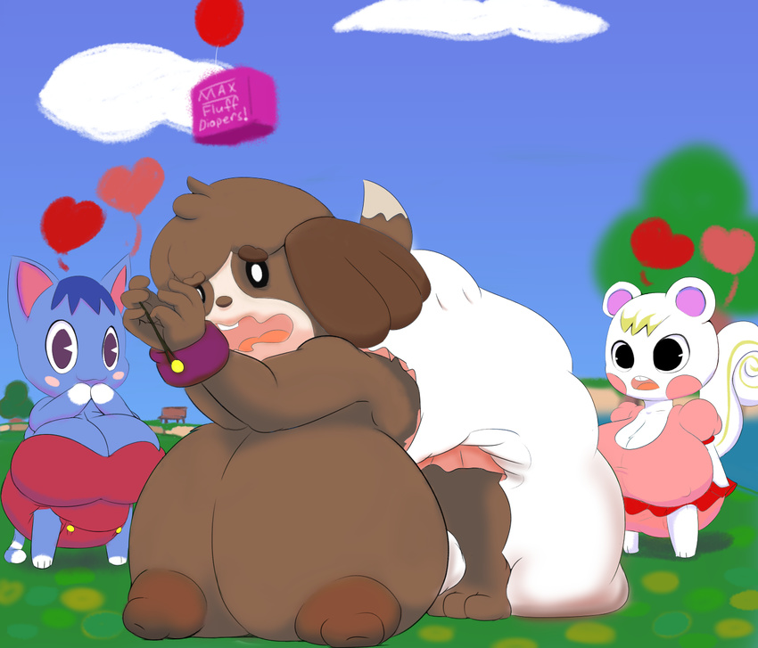 animal_crossing areola big_breasts breasts canine diaper digby_(animal_crossing) dog drchops feces hyper hyper_feces hyper_soiling mammal man-boobs nintendo nipples open_mouth scat soiling video_games