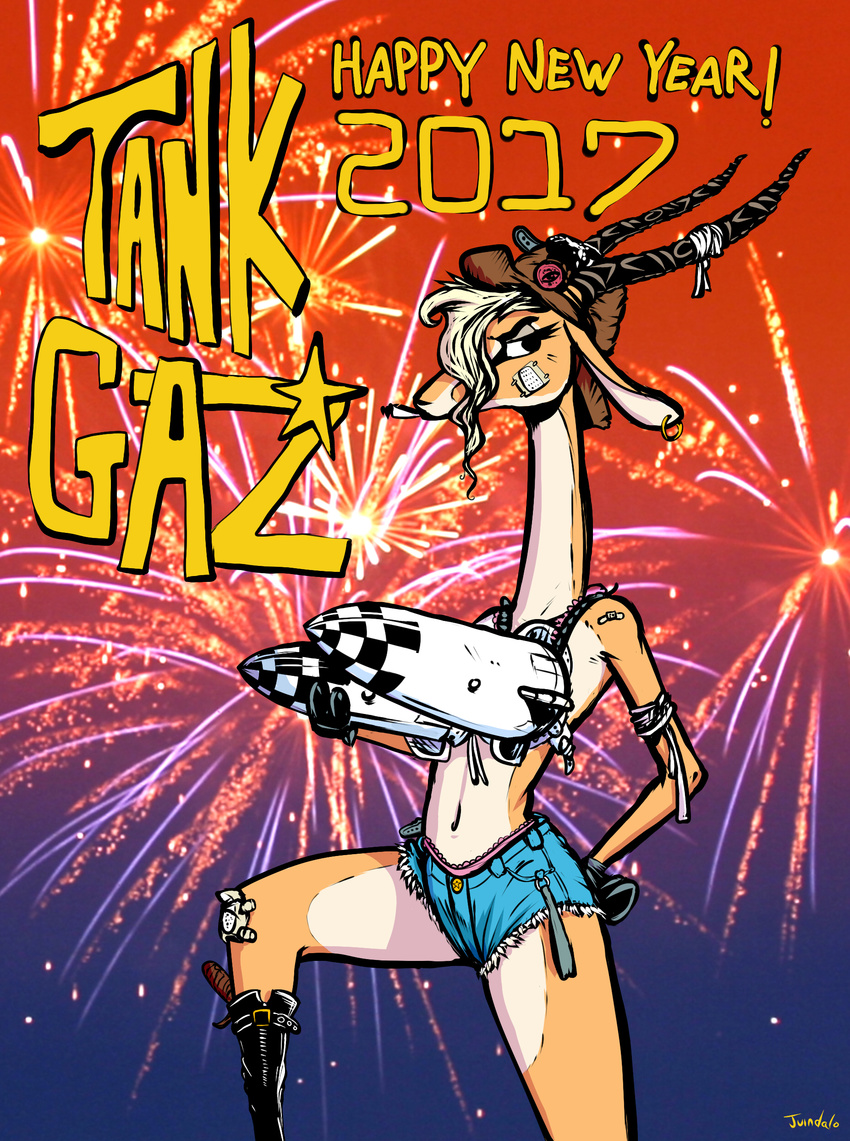 2017 antelope armpits breasts disney fireworks gazelle holidays juindalo mammal new_year poster rocket tank_girl zootopia