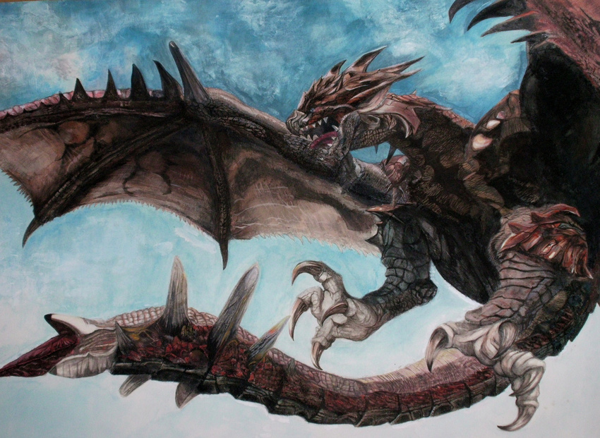 blue_eyes capcom claws dragon flying monster monster_hunter no_humans rathalos solo tail wings