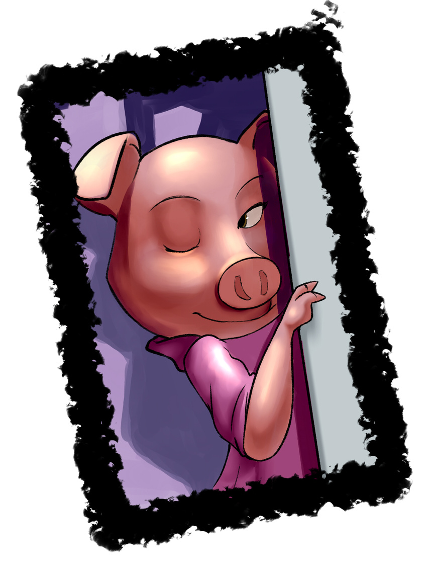 anthro brown_eyes clothing eyelashes female mammal one_eye_closed pig porcine rosita_(sing) sing_(movie) smile wink zigrock001