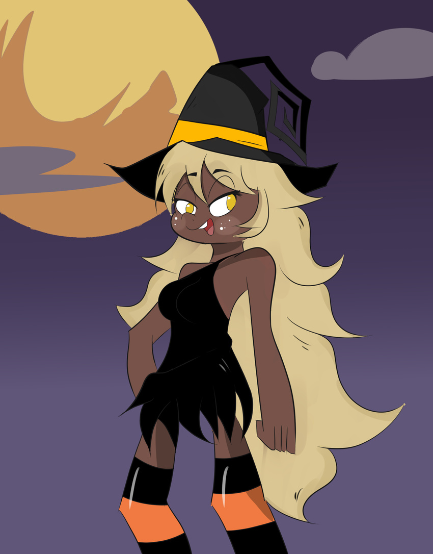 2016 breasts clothed clothing costume dress equine hair horse l_a_v long_hair looking_at_viewer magic_user mammal moon my_little_pony night pony small_breasts smile solo witch