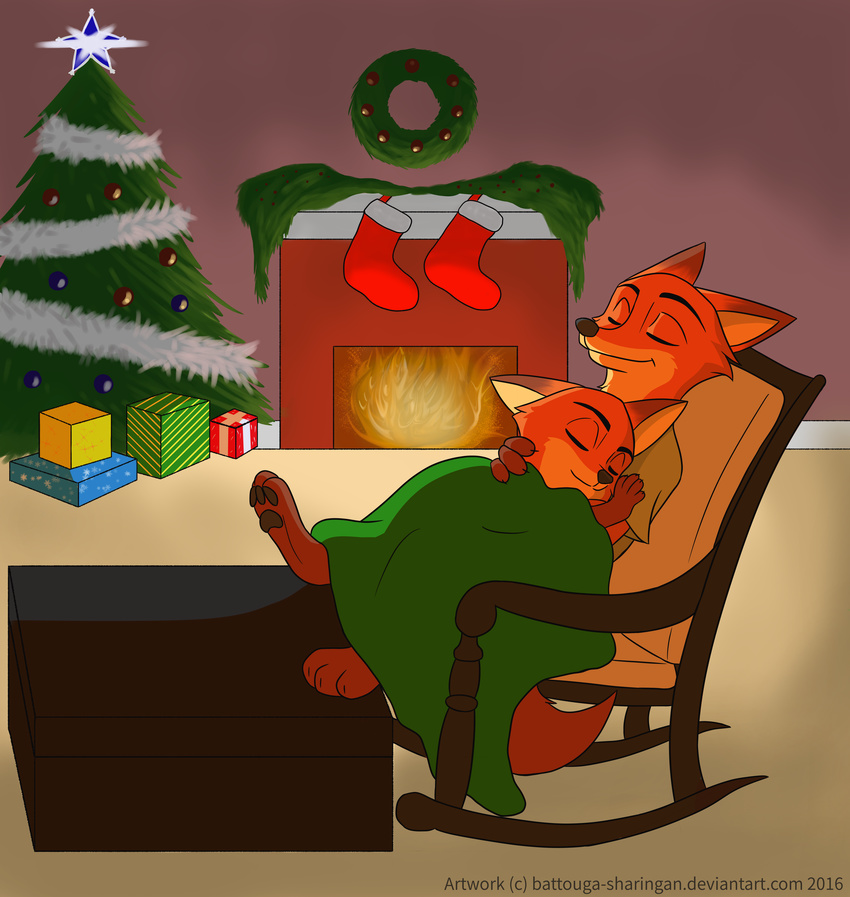 anthro battouga-sharingan canine christmas disney eyes_closed fox fur holidays male mammal marcus_wilde nick_wilde young zootopia