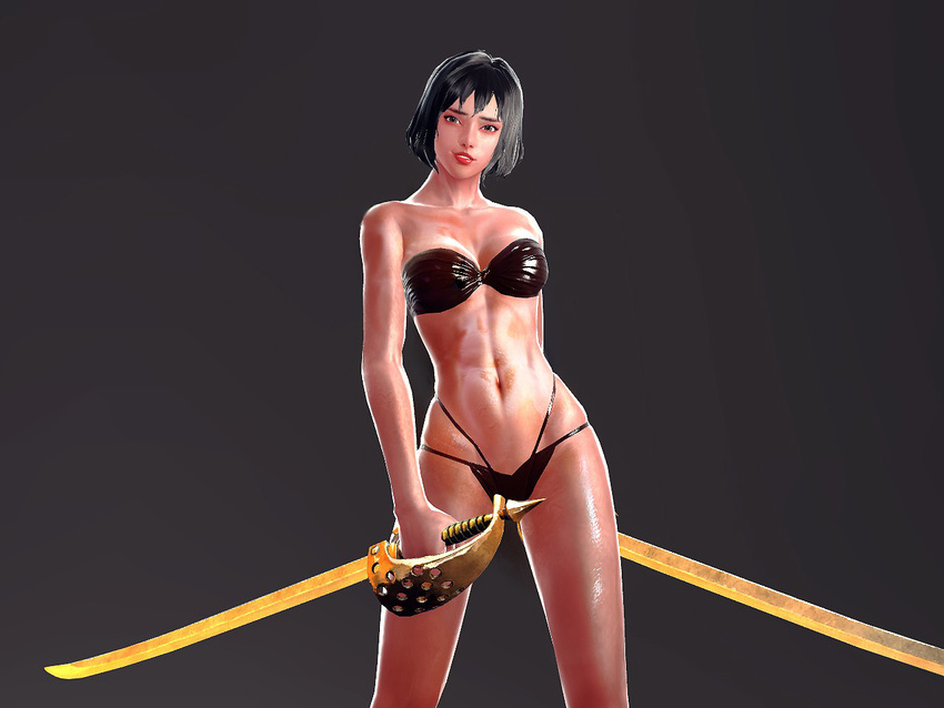 black_hair bra dark_skin mabinogi mabinogi_heroes oil smile underwear vella_(mabinogi) wet