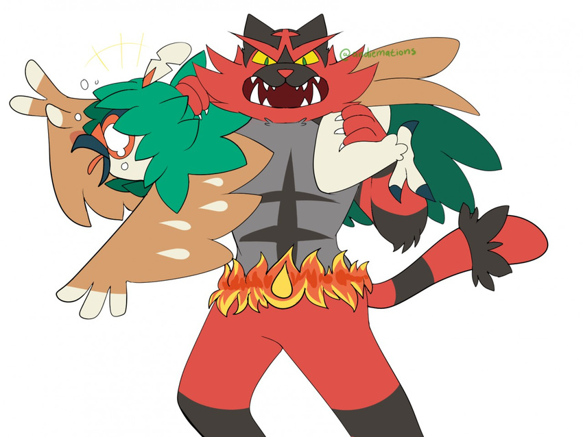 andogg angry anthro avian bird duo feathers feline fur hair male mammal open_mouth standing wings