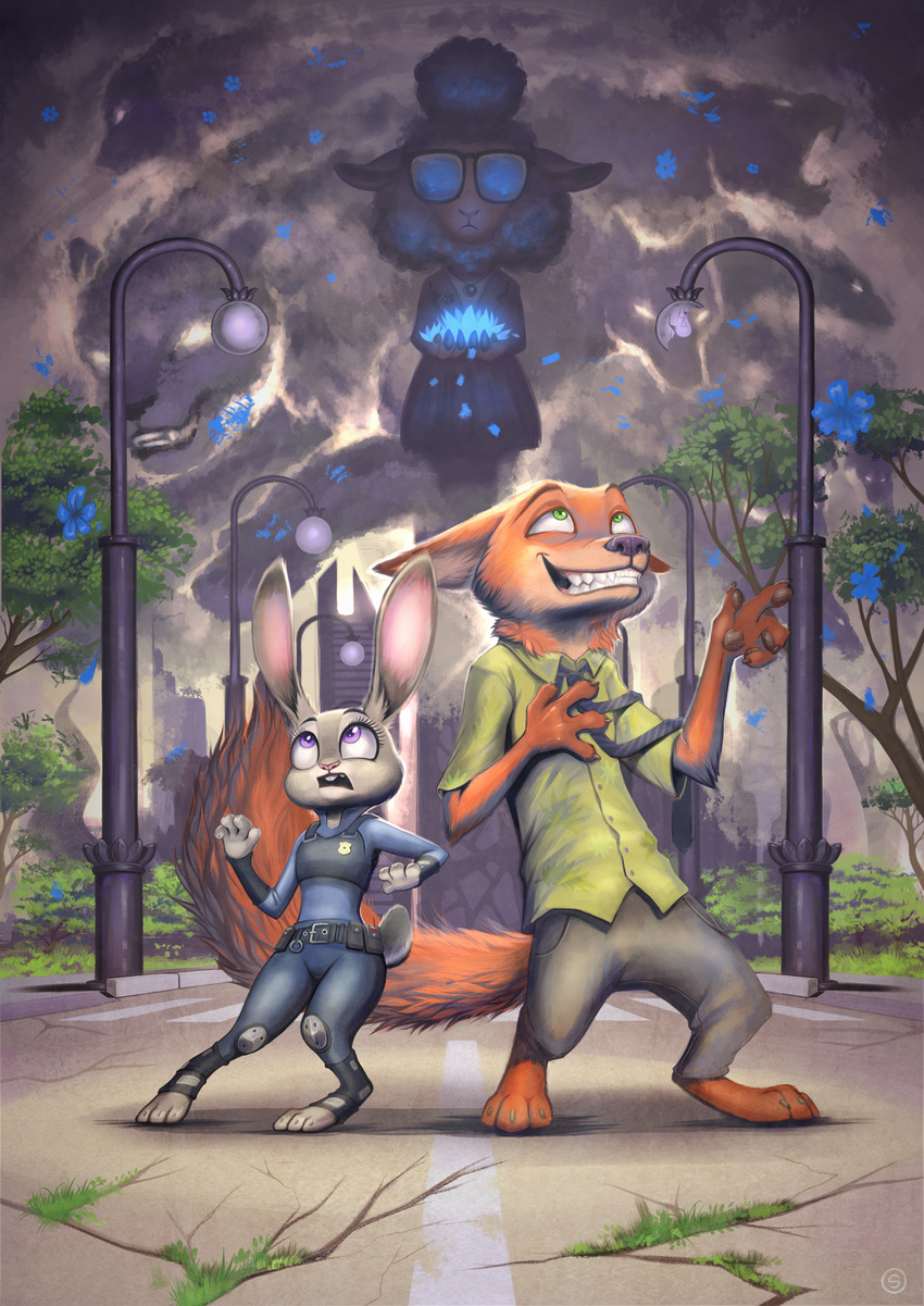 2016 anthro canine caprine city clothed clothing dawn_bellwether disney female flower fox judy_hopps lagomorph male mammal nick_wilde plant rabbit sheep stasysolitude zootopia