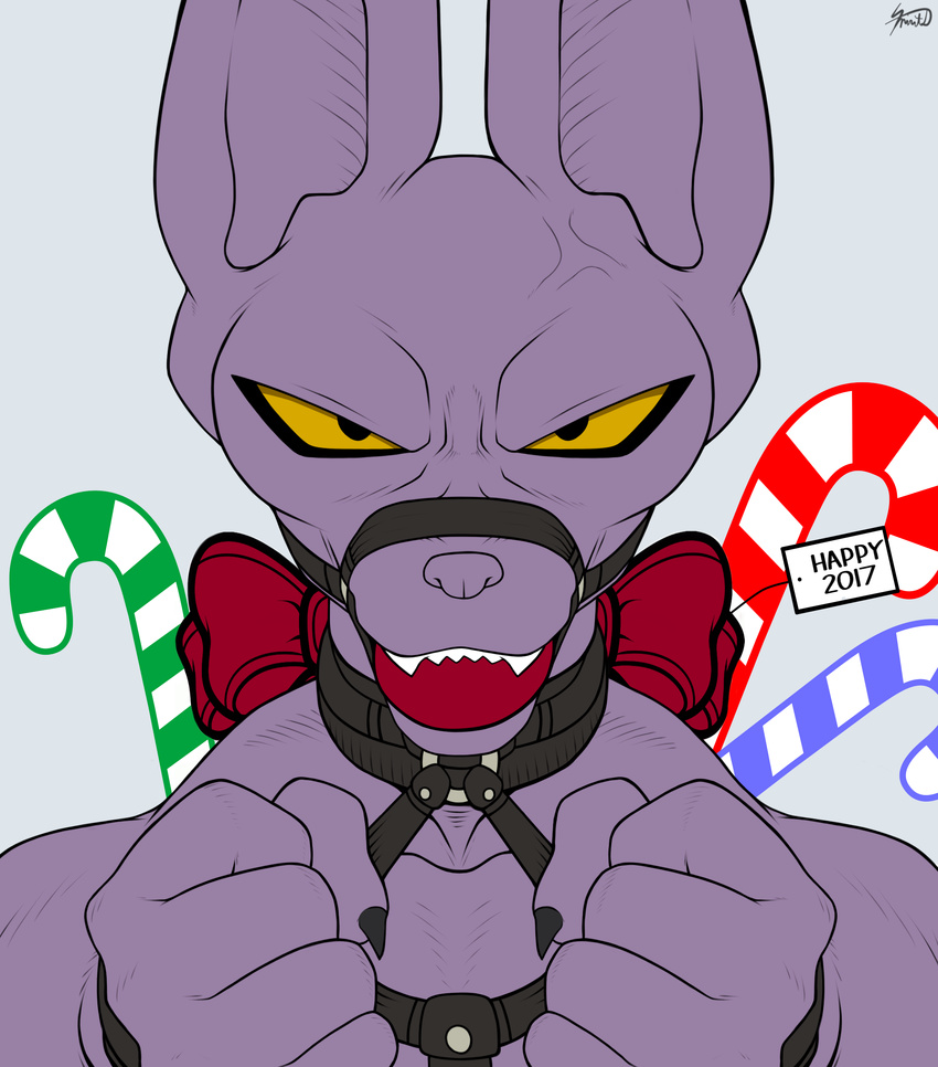 ball_gag bdsm beerus bondage bound cat collar cuffs_(disambiguation) dragon_ball dragon_ball_super feline gag invalid_color leather mammal muscular nude spiritd