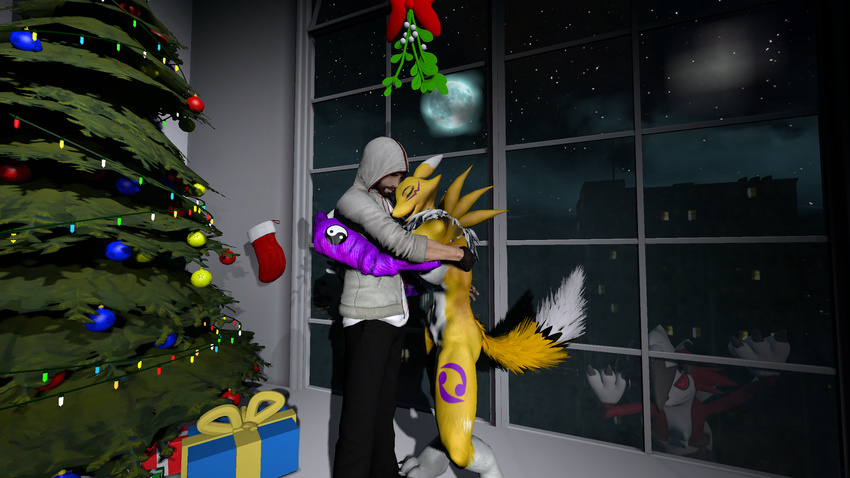 2016 3d_(artwork) anthro big_breasts breasts canine digimon digital_media_(artwork) female fox garry's_mod garrysmod hug lordzbacon male mammal renamon