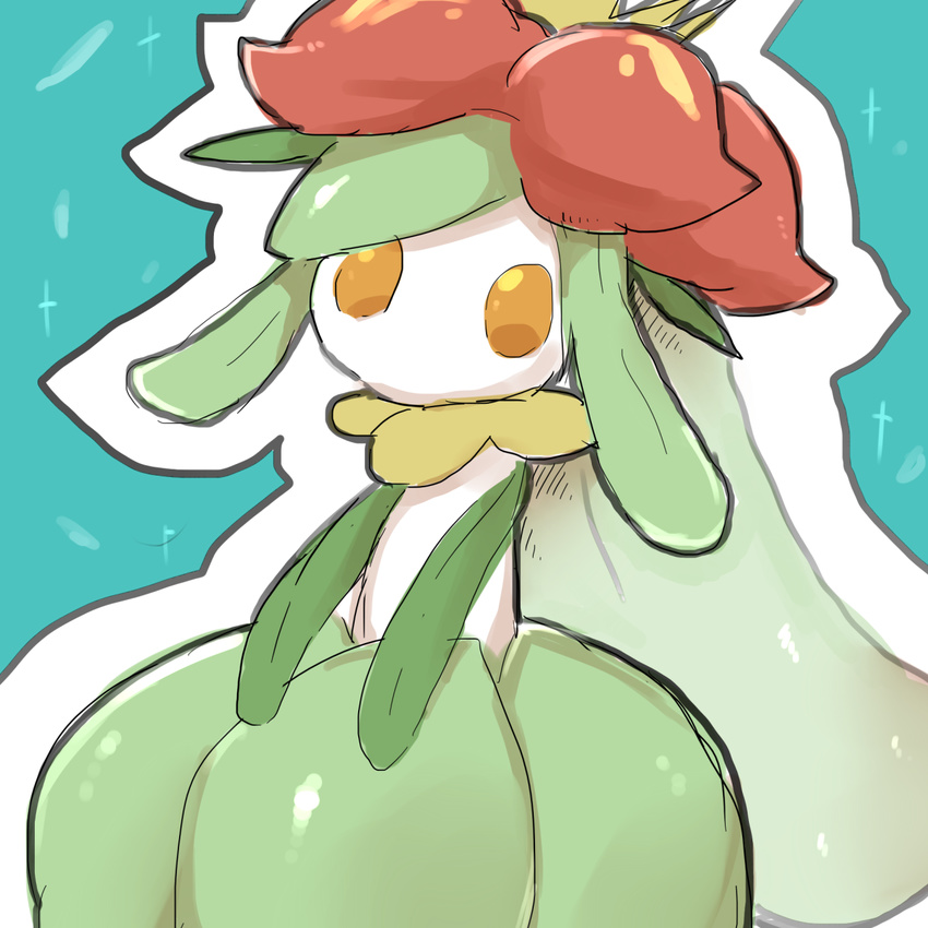 2017 ambiguous_gender lilligant looking_at_viewer nintendo nishikunsp outline pok&eacute;mon pseudo_clothing simple_background solo teal_background video_games