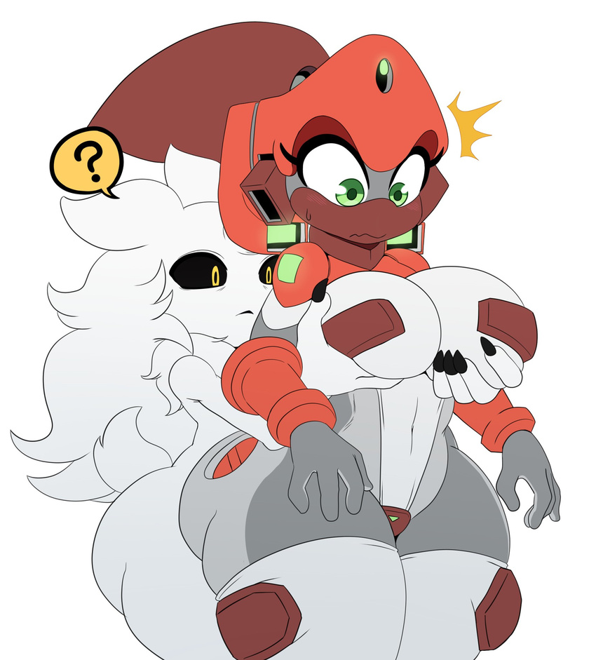 ? alien big_breasts black_eyes blush clothing cybernetics cyborg duo female fur headgear horn humanoid invalid_tag legwear machine neck_fur not_furry null_(sssonic2) proxy_(character) robot simple_background sssonic2 thigh_highs tights voluptuous wide_hips