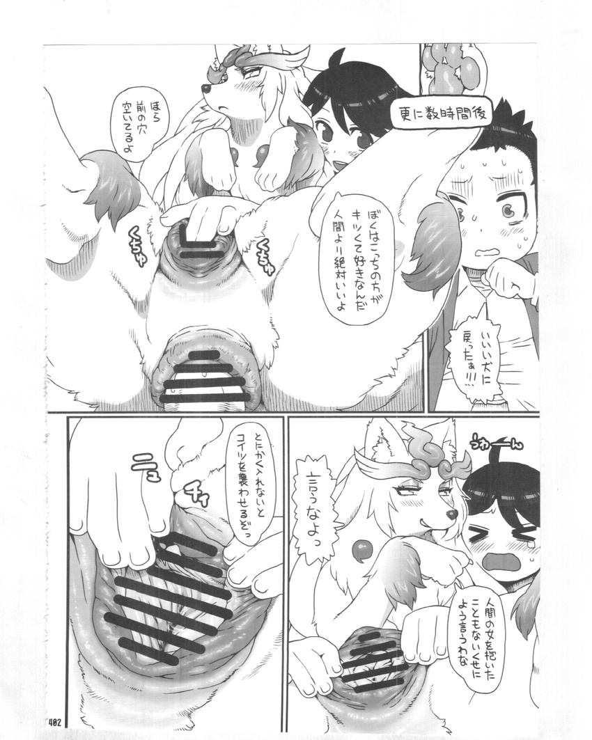 anal anthro anus canine comic dog female feral human interspecies japanese kemokko_lovers_5 male mammal mayoineko nezumi penis presenting pussy text translation_request