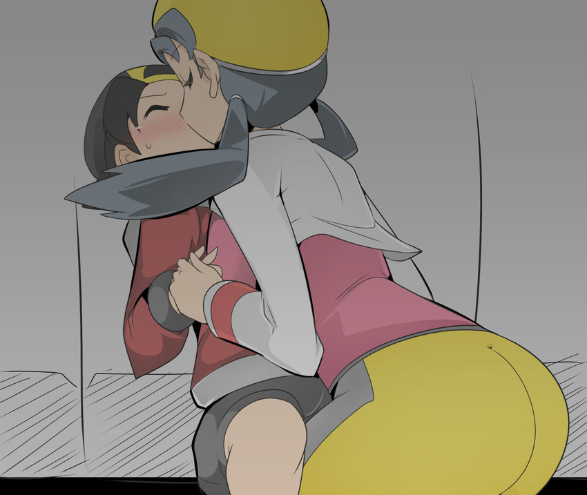 1girl age_difference ass breasts crystal_(pokemon) gold_(pokemon) hetero large_breasts name_john pokemon pokemon_(game) pokemon_gsc pokemon_hgss