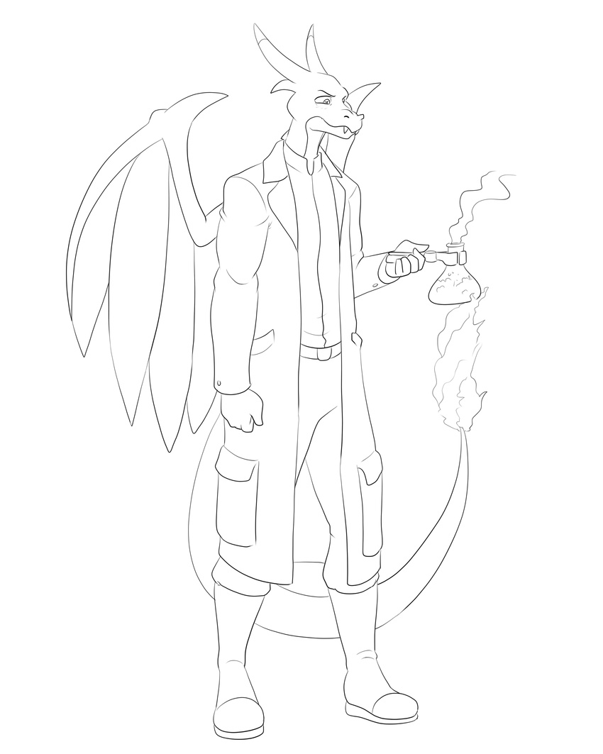 anthro belt burning charizard chemical chemicals clothing fire flask horn invalid_tag lab_coat male marauder6272 nintendo pants pok&eacute;mon shirt solo video_games wings
