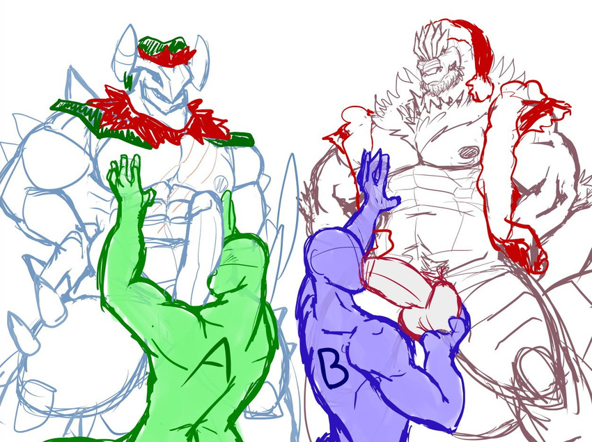 2016 5:4 abs anthro anthrofied armpits balls barazoku biceps big_penis blush christmas clothed clothing danandnite digital_drawing_(artwork) digital_media_(artwork) dinosaur dragon english_text fellatio fireplace foursome fur garchomp group group_sex hat headgear holding_balls holidays horn licking male male/male manly mostly_nude muscular navel nintendo nipples nude open_mouth oral orgasm parallel_sex pecs penis penis_lick pok&eacute;mon pubes saliva santa_hat sex sharp_teeth size_difference sketch smile spikes standing sucking teeth text thick_penis tongue tongue_out tyrantrum unknown_species vest video_games ych