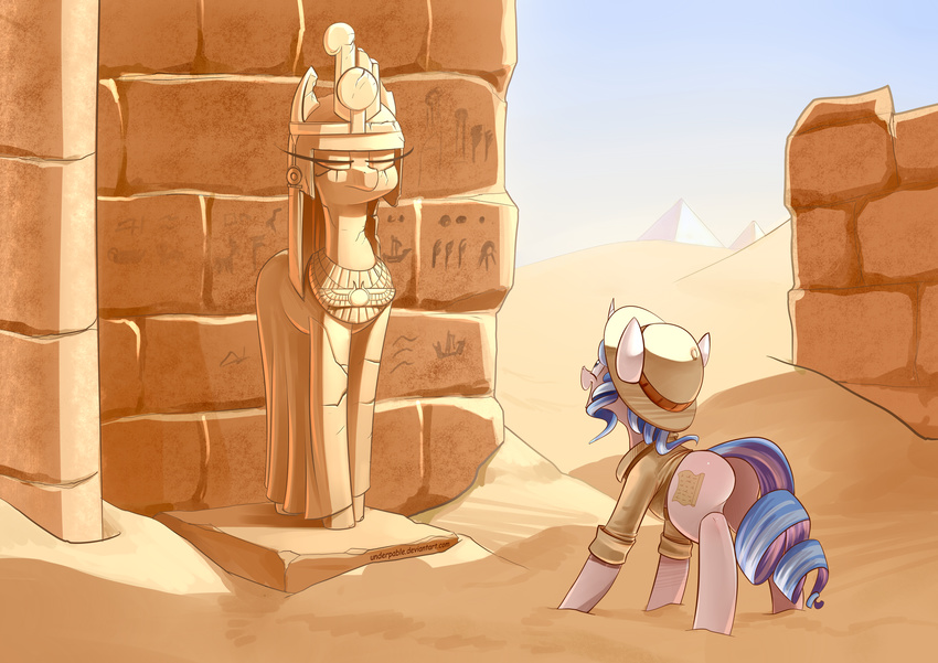 cutie_mark day equine fan_character female feral hat mammal my_little_pony outside sand sculpture smile standing statue underpable