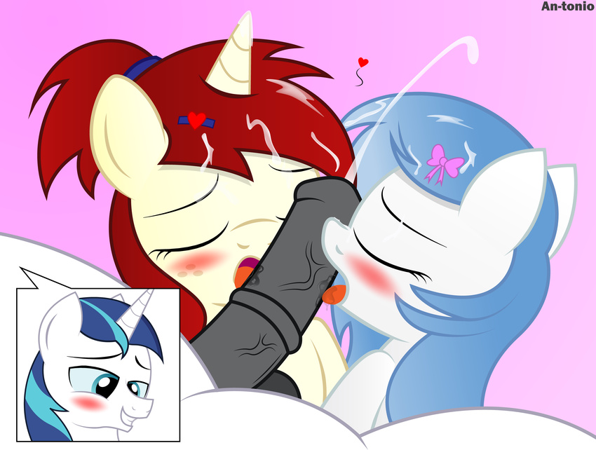 &lt;3 an-tonio balls blue_hair blush cub cum cum_in_hair cum_on_face cumhsot equine erection eyes_closed fan_character fellatio female freckles friendship_is_magic group group_sex hair half-closed_eyes horn licking male male/female mammal multicolored_hair my_little_pony open_mouth oral penis penis_lick red_hair saliva sex shining_armor_(mlp) silver_draw smile teeth tongue tongue_out unicorn vein young