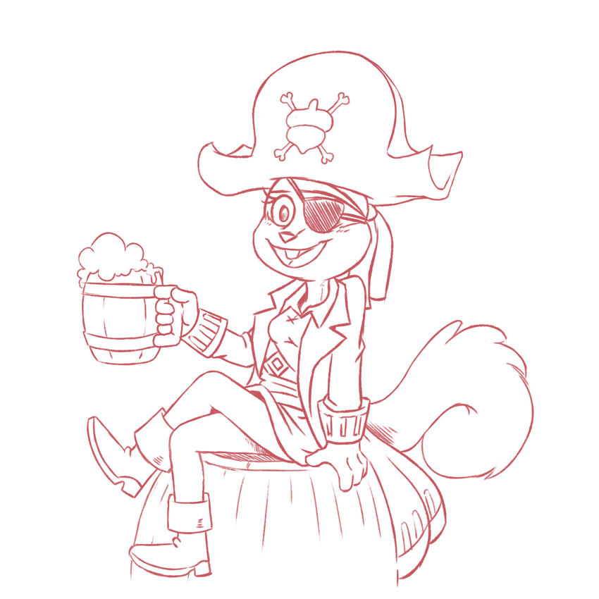 2017 alcohol alternate_version_available anthro barrel beer beverage boots buckteeth clothed clothing costume crossed_legs cup digital_media_(artwork) eye_patch eyewear female footwear hat looking_at_viewer mammal nickelodeon open_mouth open_smile pirate pirate_hat plagueofgripes rodent sandy_cheeks simple_background sitting skirt smile solo spongebob_squarepants squirrel teeth
