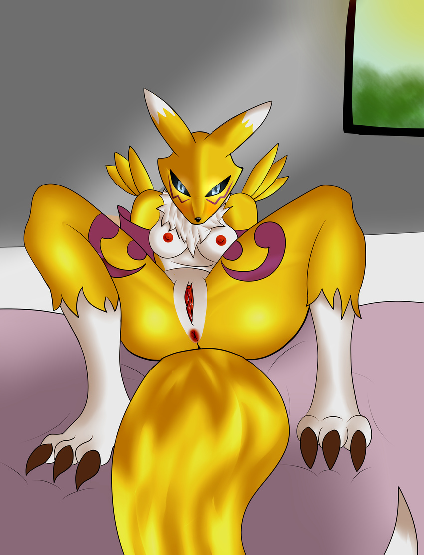 2017 anthro anus blush breasts butt canine claws digimon digital_media_(artwork) dog ero_kitsune_(artist) female fox fur looking_at_viewer mammal nipples presenting presenting_hindquarters pussy renamon solo video_games