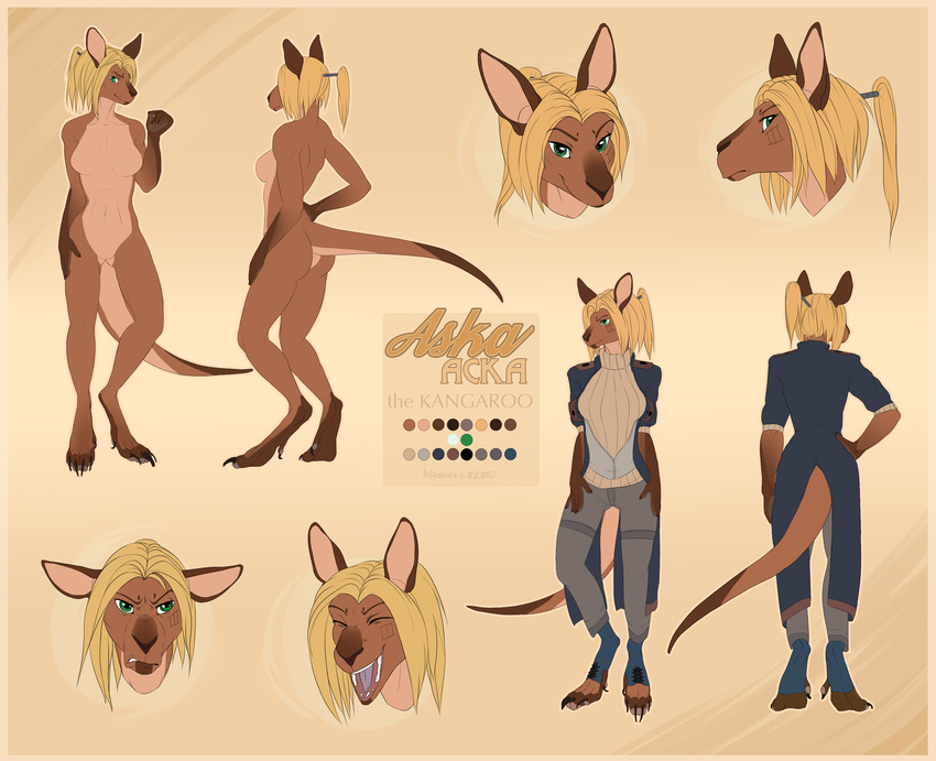 anthro arucarrd breasts clothed clothing featureless_breasts female kangaroo mammal marsupial model_sheet nude solo standing