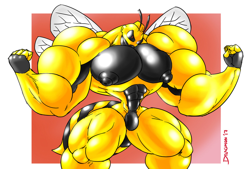 abdomen arthropod bulge dragmon insect male muscular muscular_male nipples shiny wasp