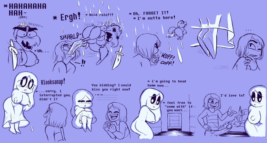 anthro blush breasts coughing crossgender digital_media_(artwork) doll erection female ghost human knife lactating long_tongue mad_dummy male mammal monster napstablook neck_bulge penis saliva spirit tears text thewill tongue under(her)tail undertale video_games water