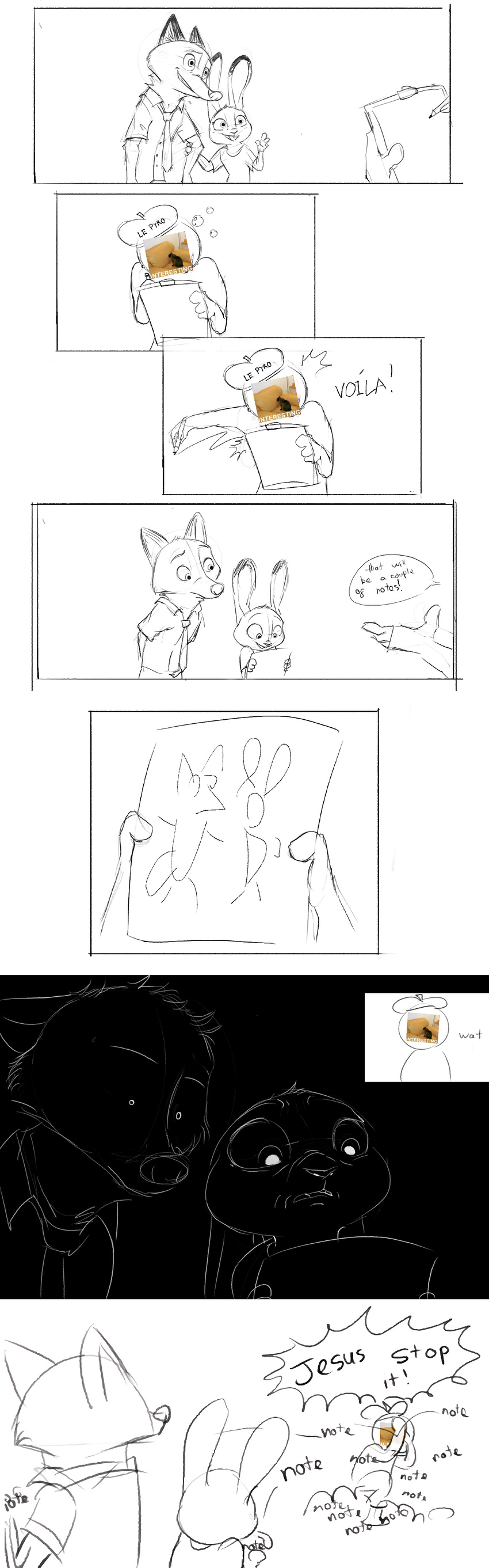 2017 anthro canine clothed clothing comic dialogue disney english_text female fox group hat human judy_hopps lagomorph male mammal nick_wilde rabbit restricted_palette simple_background sprinkah text white_background zootopia