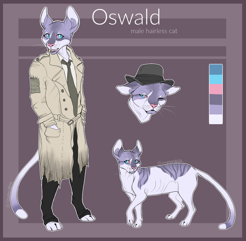 anthro bald clothed clothing compass_(artist) feline feral hat looking_at_viewer male mammal model_sheet solo