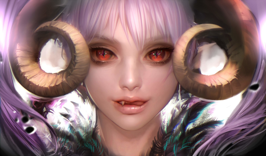 airspace demon fangs female horn looking_at_viewer open_mouth red_eyes tagme