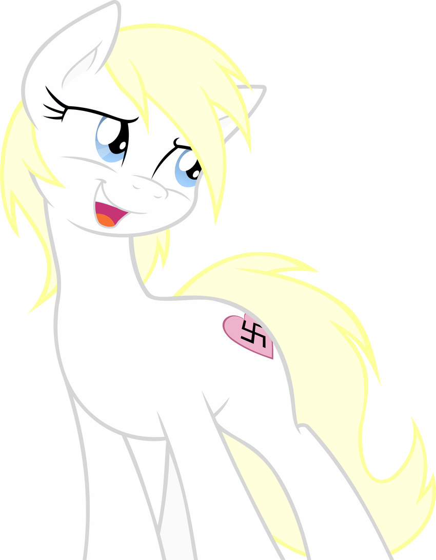 &lt;3 accu(artist) anonymous(artist) aryanne earthpony edit fan_character female happy ohyou smile standing swastika vector