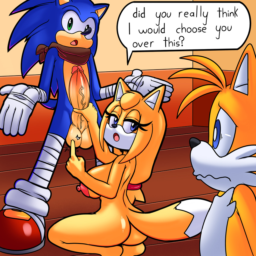 big_breasts big_penis breasts canine dreamcastzx1 female fox hedgehog huge_penis male mammal miles_prower mintyskin nude penis sonic_(series) sonic_boom sonic_the_hedgehog zooey_the_fox