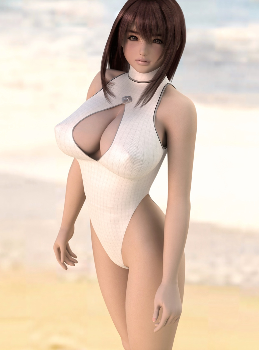 cg cleavage erect_nipples hinemaru open_shirt swimsuits