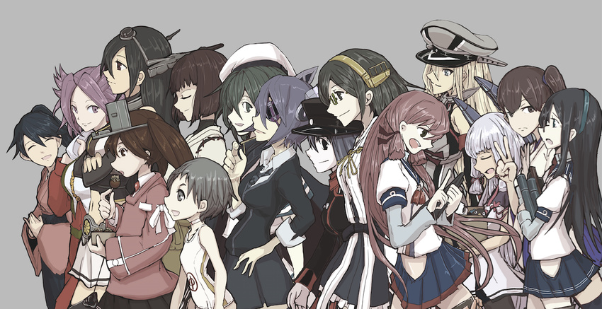 akashi_(kantai_collection) akitsu_maru_(kantai_collection) bangs bare_shoulders bismarck_(kantai_collection) black_eyes black_gloves black_hair black_hat black_legwear blonde_hair blouse blue_eyes blue_hair blue_skirt blunt_bangs boushi-ya breastplate breasts brown_eyes brown_hair cape checkered checkered_neckwear closed_eyes commentary_request criss-cross_halter crossed_arms detached_sleeves eating elbow_gloves eyepatch fingerless_gloves food glasses gloves green-framed_eyewear green_eyes green_hair grey_eyes hair_ribbon hairband halter_top halterneck hat headgear hip_vent houshou_(kantai_collection) hyuuga_(kantai_collection) japanese_clothes jun'you_(kantai_collection) kaga_(kantai_collection) kantai_collection kimono kirishima_(kantai_collection) kiso_(kantai_collection) large_breasts loafers long_hair long_sleeves magatama maru-yu_(kantai_collection) military military_hat military_uniform multiple_girls murakumo_(kantai_collection) nagato_(kantai_collection) naval_uniform neckerchief necktie nontraditional_miko one-piece_swimsuit ooyodo_(kantai_collection) open_mouth pale_skin parted_bangs pauldrons peaked_cap pink_hair pleated_skirt ponytail purple_eyes purple_hair red_neckwear remodel_(kantai_collection) ribbon ribbon-trimmed_sleeves ribbon_trim ryuujou_(kantai_collection) sailor_hat school_swimsuit school_uniform semi-rimless_eyewear serafuku shoes short_eyebrows short_hair side_ponytail silver_hair skirt smile spiked_hair swimsuit takoyaki tasuki tenryuu_(kantai_collection) thighhighs tress_ribbon twintails under-rim_eyewear undershirt uniform visor_cap white_gloves white_school_swimsuit white_swimsuit