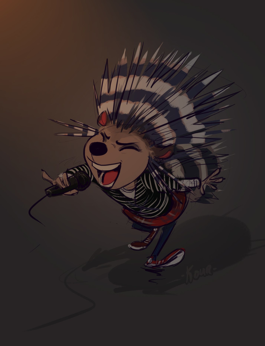 anthro ash_(sing) clothing eyes_closed female kour mammal microphone open_mouth porcupine quills rodent sing_(movie) singing skirt solo